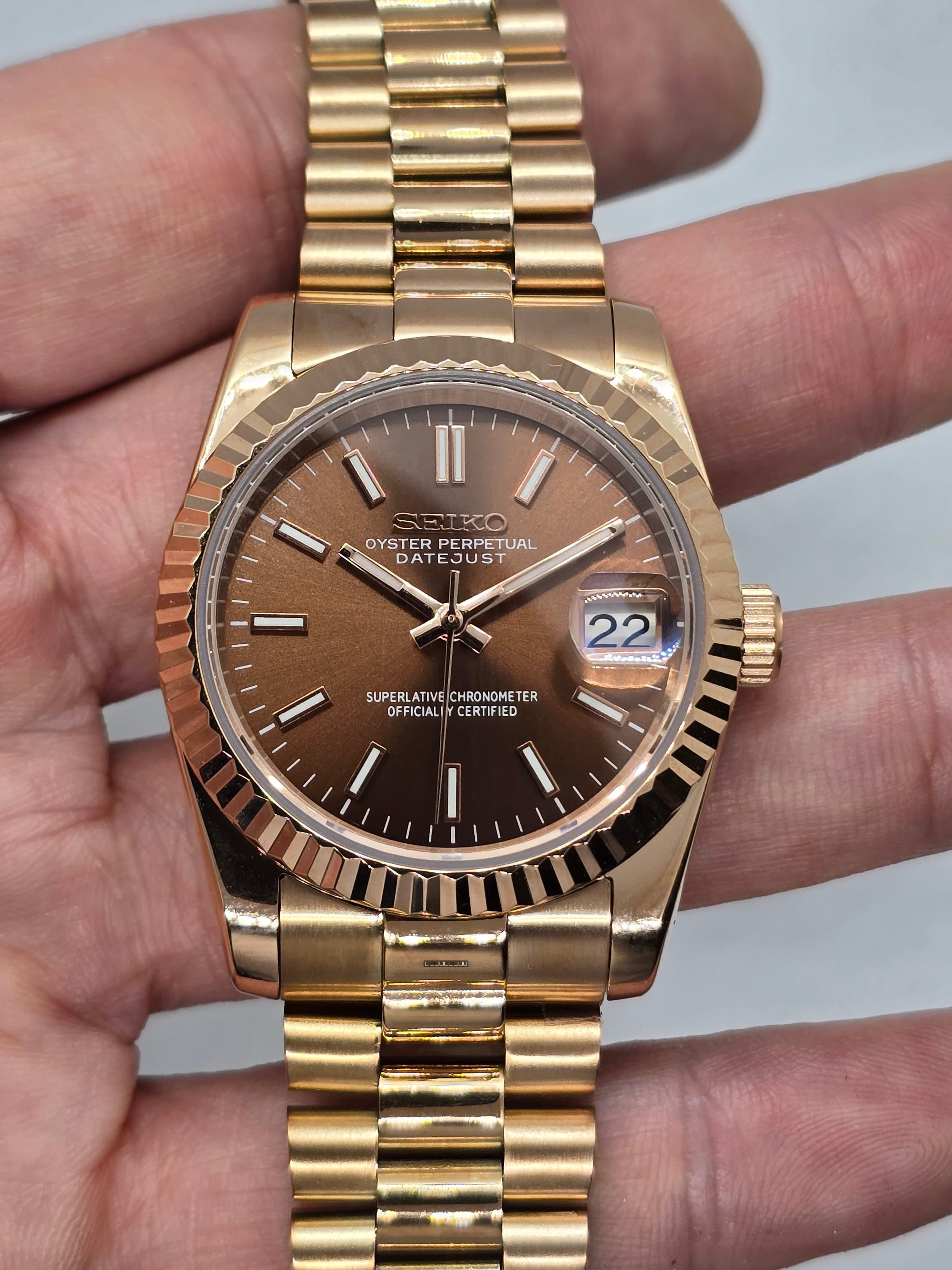 Orologio Mod Datejust Chocolate Nh35 automatico 39mm vetro zaffiro cinturino Jubilee