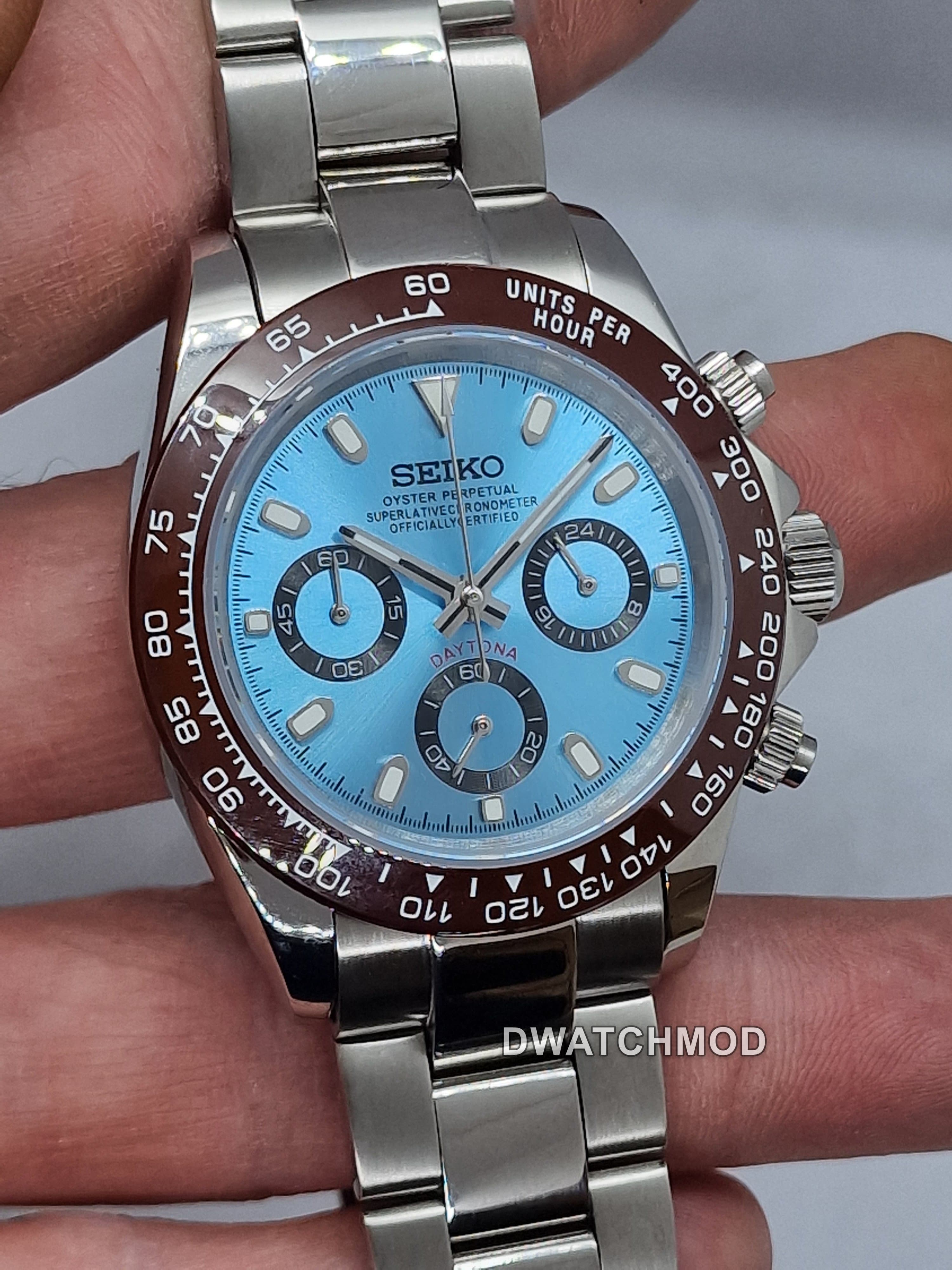Orologio Mod Daytona Blue Ice cronografo Vk63 quarzo 40mm vetro zaffiro
