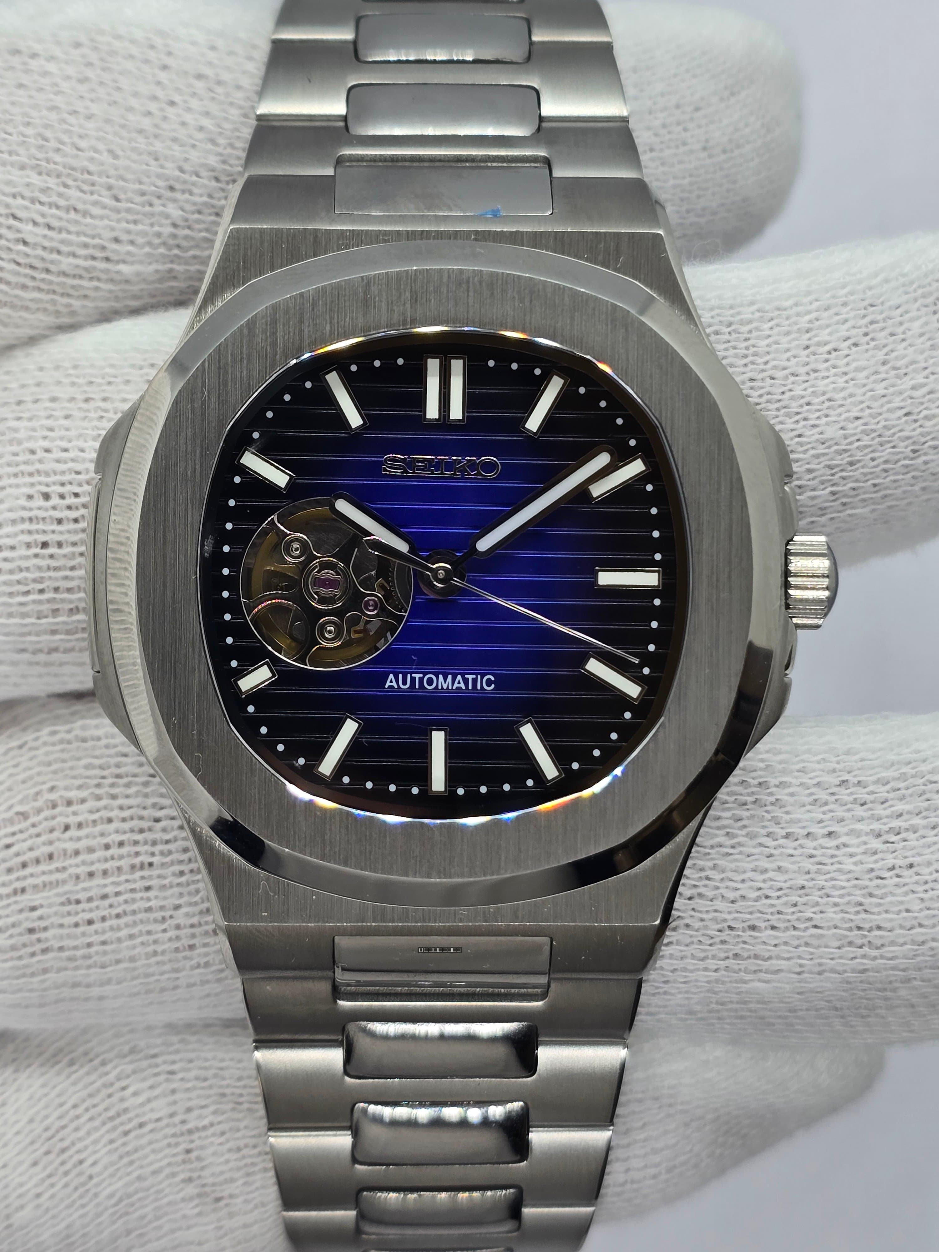 Orologio Mod Nautilus Open Hearth blu Nh38 automatico 40mm vetro zaffiro