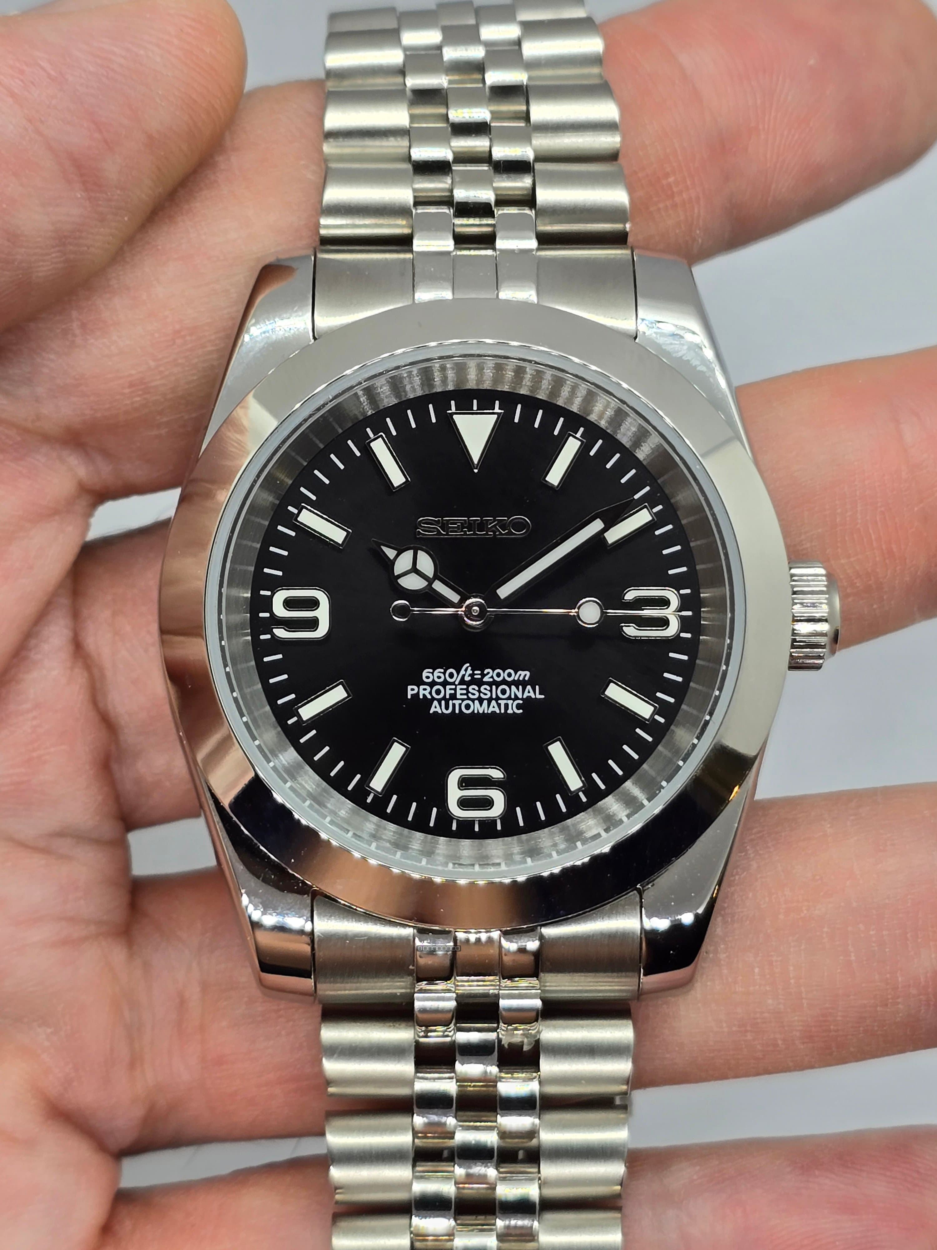 Orologio Mod Explorer nero Nh35 automatico 39mm cinturino Jubilee
